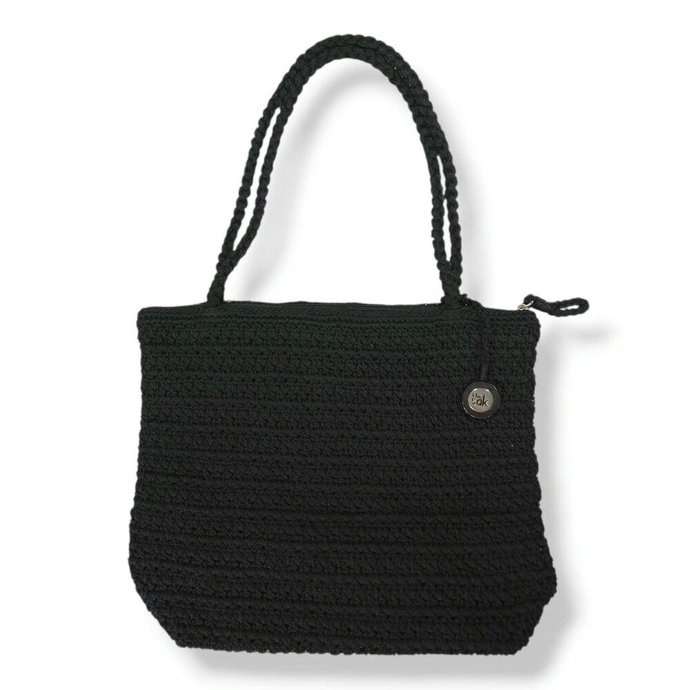 The Sak Crochet Tote Double Straps Black One Size Cottagecore Coastal‎ Cowgirl